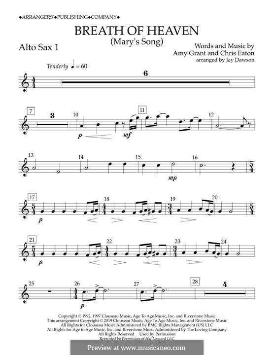 Breath of Heaven (Mary's Song) arr. Jay Dawson: Alto Sax 1 part by Chris Eaton