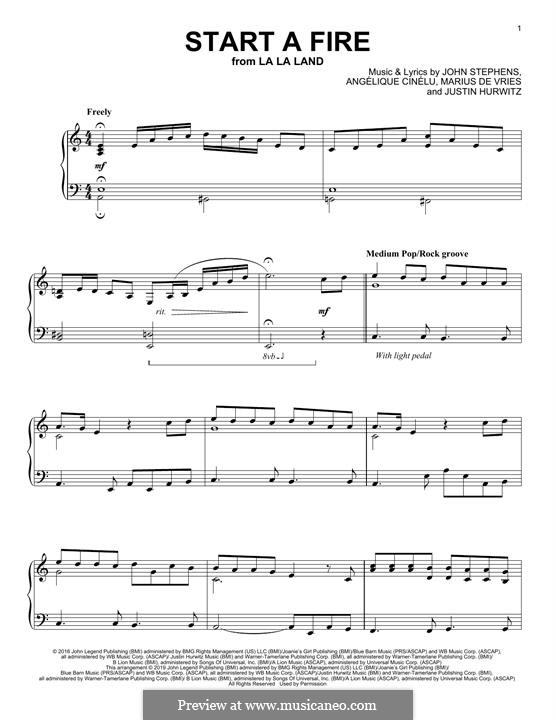 Start a Fire (John Legend): Facil para o piano by John Stephens, Marius De Vries, Justin Hurwitz