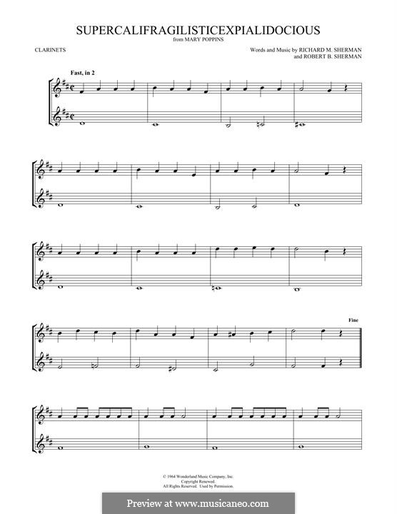 Supercalifragilisticexpialidocious (from Mary Poppins): para duas clarinetas by Richard M. Sherman, Robert B. Sherman