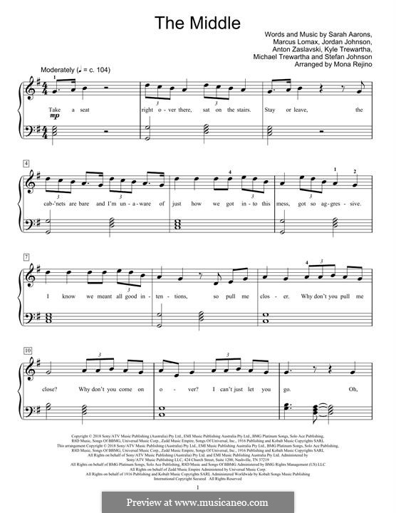 The Middle (Zedd, Maren Morris & Grey): Para Piano by Anton Zaslavski, Marcus Lomax, Stefan Johnson, Jordan Johnson, Sarah Aarons, Kyle Trewartha, Michael Trewartha