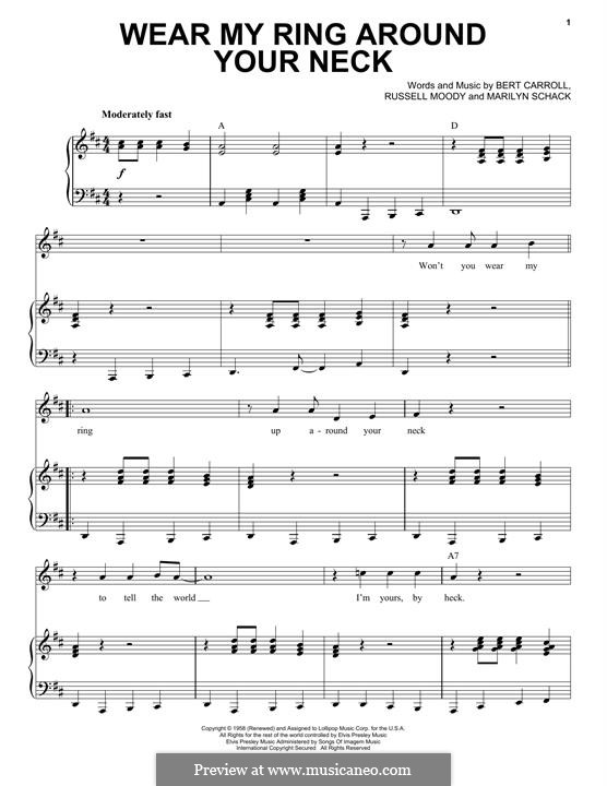 Wear My Ring Around Your Neck (Elvis Presley): Para vocais e piano by Bert Carroll, Russell Moody