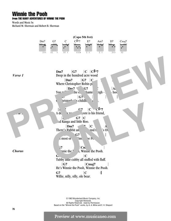 Winnie the Pooh (from The Many Adventures Of Winnie The Pooh): Lyrics and guitar chords by Richard M. Sherman, Robert B. Sherman