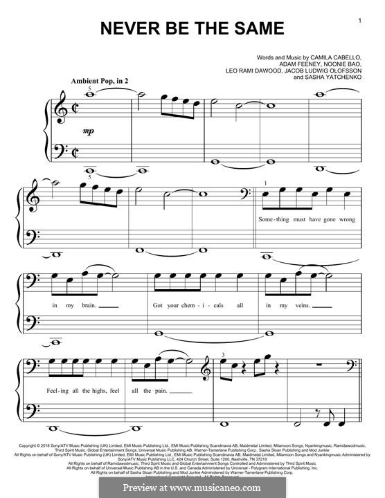 Never Be the Same: Para Piano by Jonnali Parmenius, Adam King Feeney, Camila Cabello, Jacob Olofsson, Leo Dawod, Sasha Sloan
