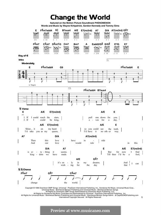 Change the World (Eric Clapton and Wynonna): Para Guitarra by Gordon Kennedy, Tommy Sims, Wayne Kirkpatrick