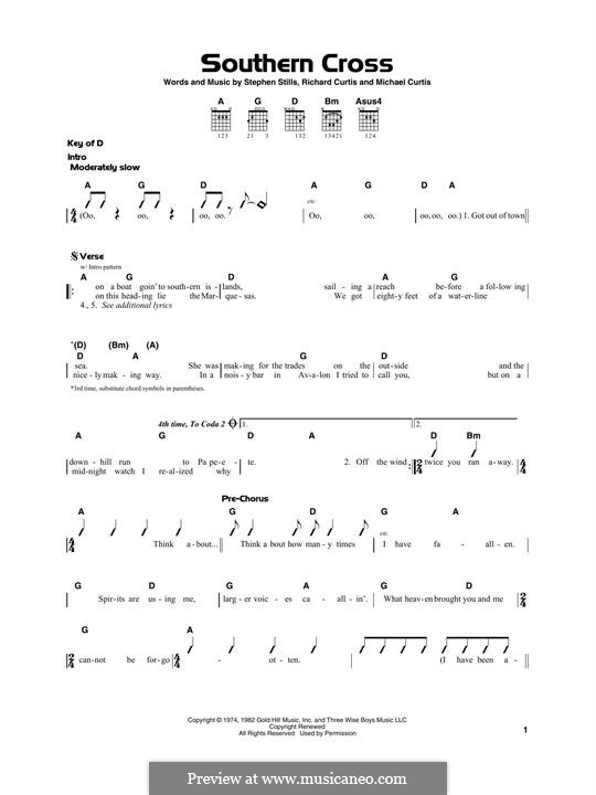 Southern Cross (Crosby, Stills & Nash): Para Guitarra by Michael Curtis, Richard Curtis, Stephen Stills