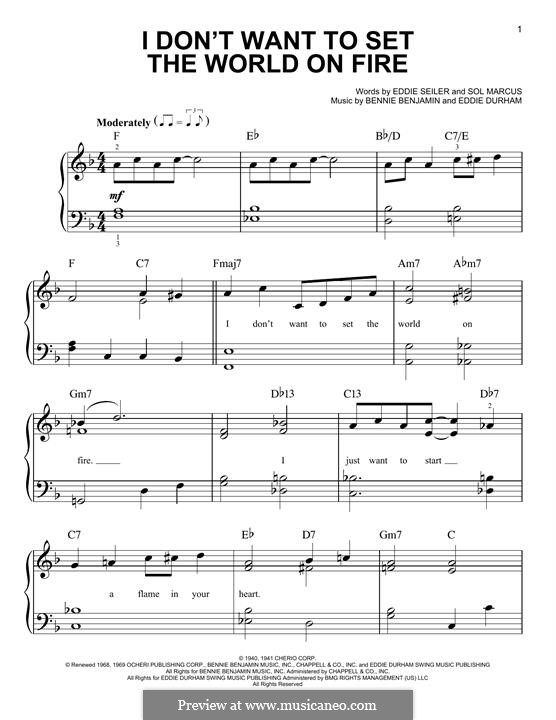 I Don't Want to Set the World on Fire (The Ink Spots): Para Piano by Bennie Benjamin, Eddie Durham