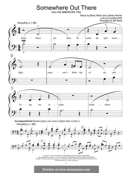 Somewhere Out There (from An American Tail): Para Piano by Barry Mann, Cynthia Weil, James Horner