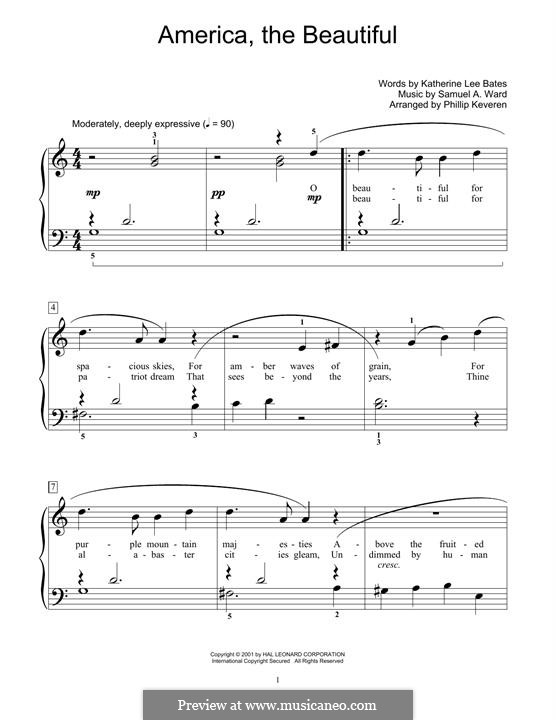 America, The Beautiful: Facil para o piano by Samuel Augustus Ward