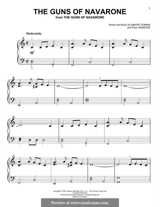 The Guns of Navarone: Para Piano by Dimitri Tiomkin, Paul Francis Webster