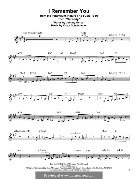 I Remember You (Diana Krall): para Saxofone Alto by Victor Schertzinger