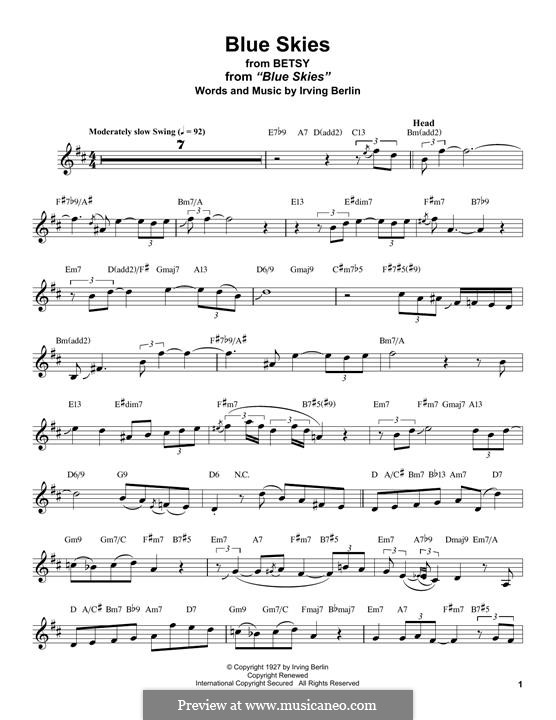 Blue Skies: para Saxofone Alto by Irving Berlin