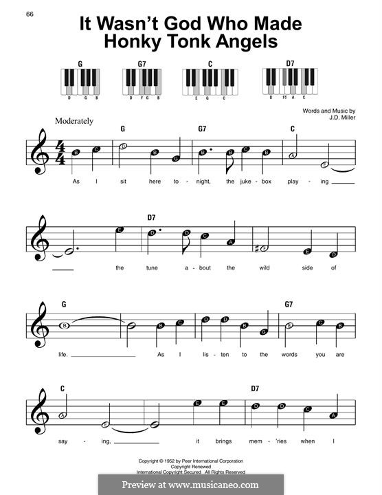 It Wasn't God Who Made Honky Tonk Angels (Patsy Cline): Para Piano by J. D. Miller