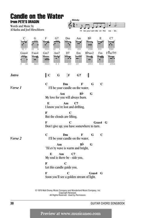 Candle on the Water (from Walt Disney's Pete's Dragon): Para Guitarra by Al Kasha, Joel Hirschhorn