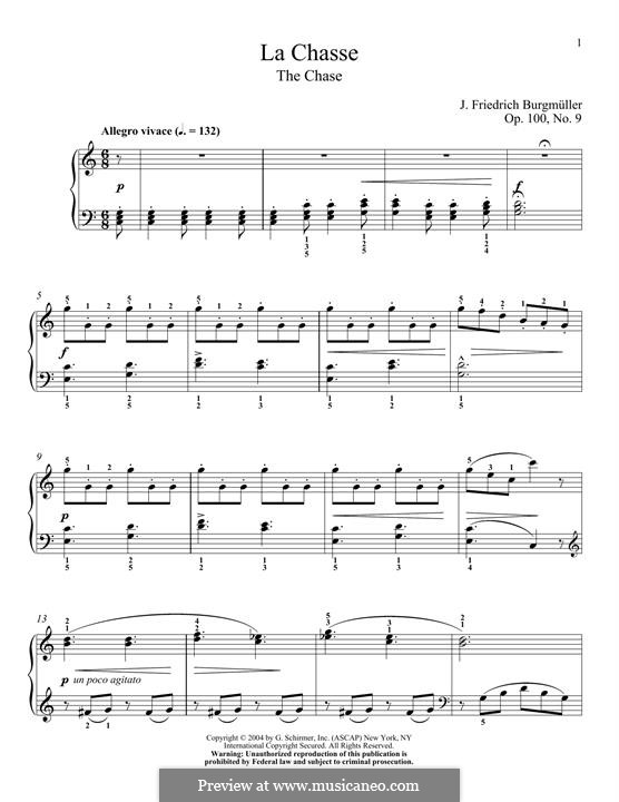 No.9 La Chasse (The Hunt): Para Piano by Johann Friedrich Burgmüller