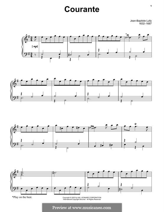 Courante: arranjo para piano by Jean-Baptiste Lully