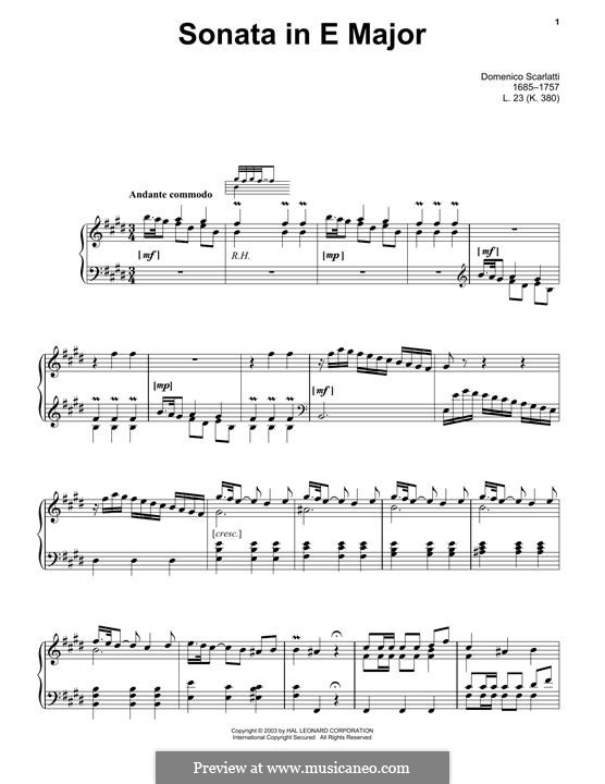 Sonata No.23 in E Major, K.380 L.23 P.483: Para Piano by Domenico Scarlatti