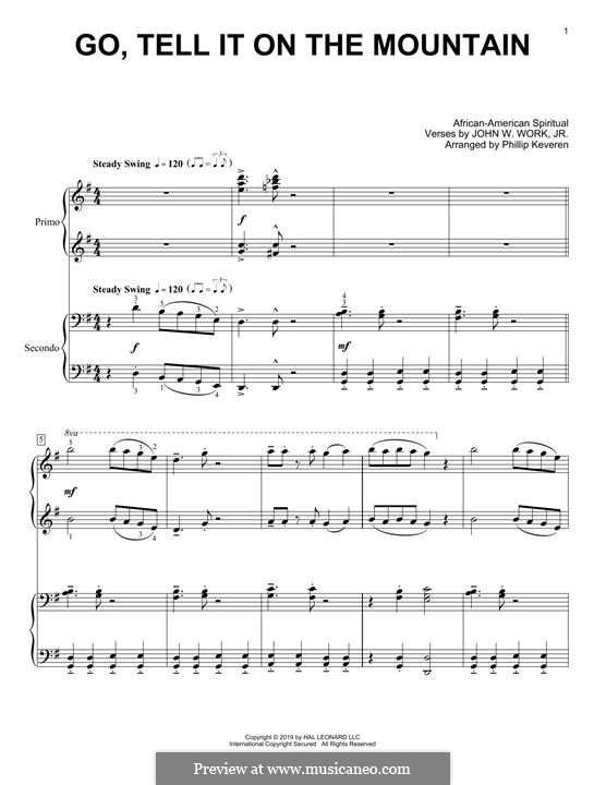 Go, Tell it on the Mountain (Printable Scores): para piano de quadro mãos by folklore