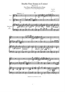 Double Flute Sonata in E minor for Two Flutes and Harpsichord (or Piano), TWV 42:e2: Double Flute Sonata in E minor for Two Flutes and Harpsichord (or Piano) by Georg Philipp Telemann