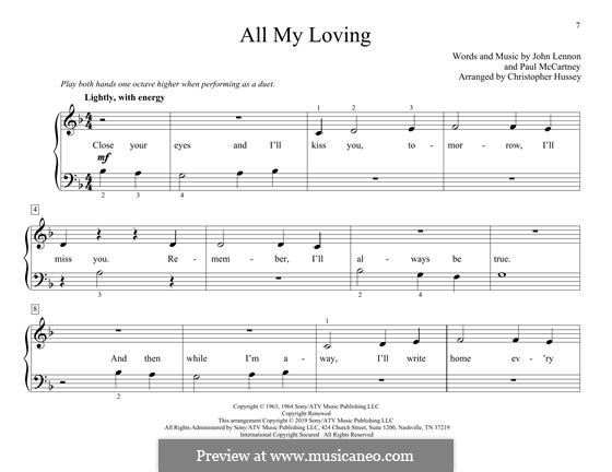 All My Loving (for guitar or piano): Para Piano by John Lennon, Paul McCartney