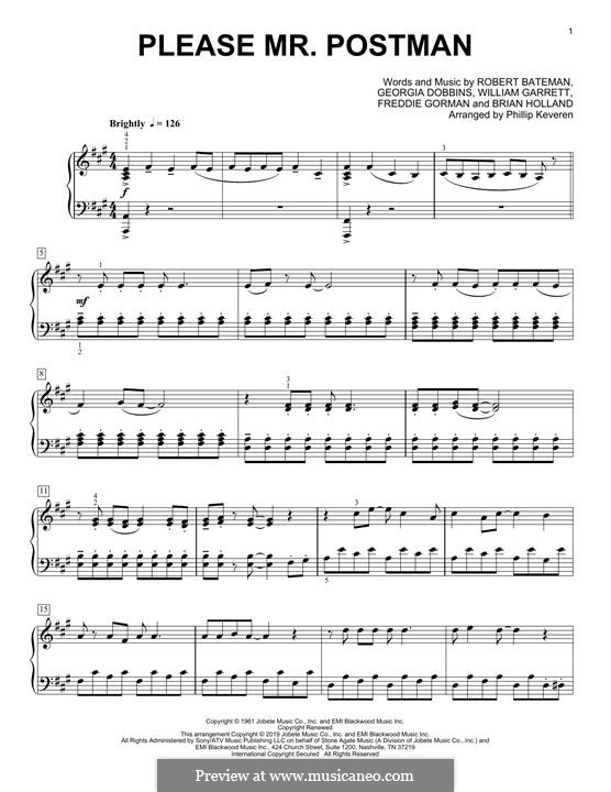 Please Mr. Postman: Para Piano by Brian Holland, Freddie Gorman, Georgia Dobbins, Robert Bateman, William Garrett