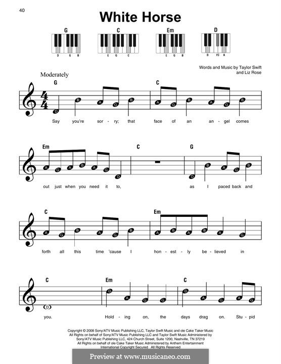 White Horse (Taylor Swift): Facil para o piano by Liz Rose