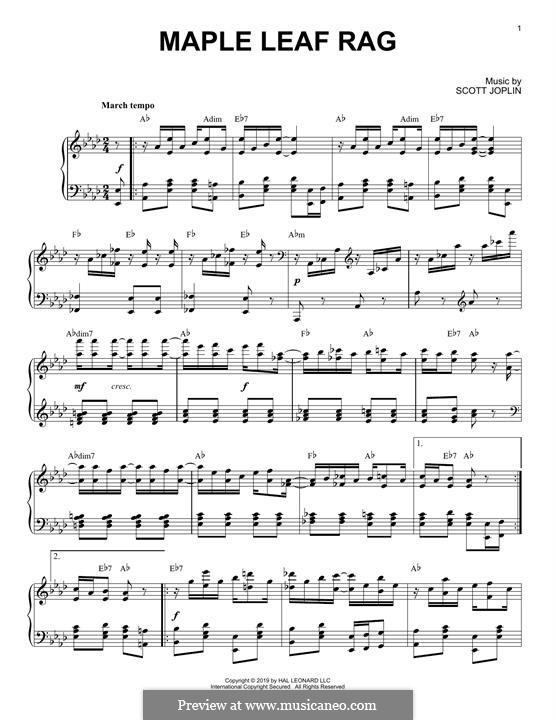 Maple Leaf Rag (Printable Scores): For piano (jazz version) by Scott Joplin