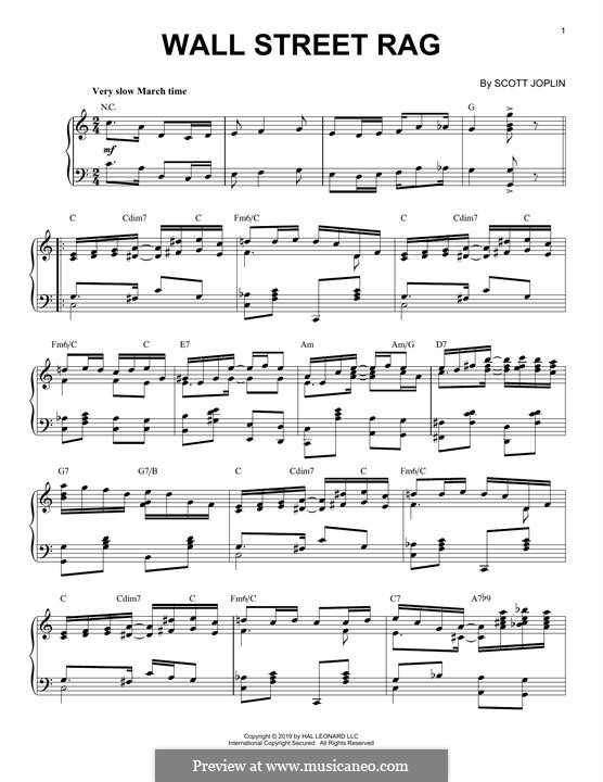 Wall Street Rag: For piano (jazz version) by Scott Joplin