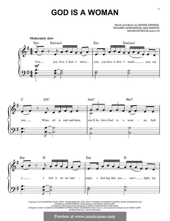 God is a Woman: Para Piano by Max Martin, Savan Kotecha, Ariana Grande, Rickard Goransson, Ilya