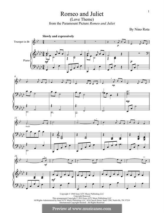 A Time for Us (Love Theme from Romeo and Juliet): para trompeta e piano by Nino Rota