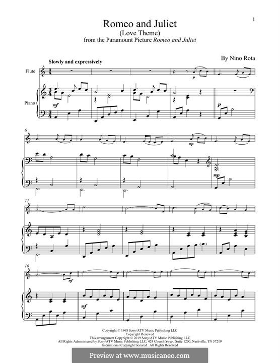 A Time for Us (Love Theme from Romeo and Juliet): para flauta e piano by Nino Rota