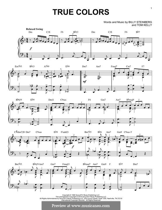 True Colors: For piano (jazz version) by Billy Steinberg, Tom Kelly