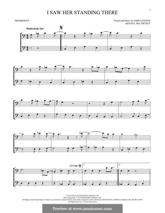 I Saw Her Standing There (The Beatles): For two trombones by John Lennon, Paul McCartney
