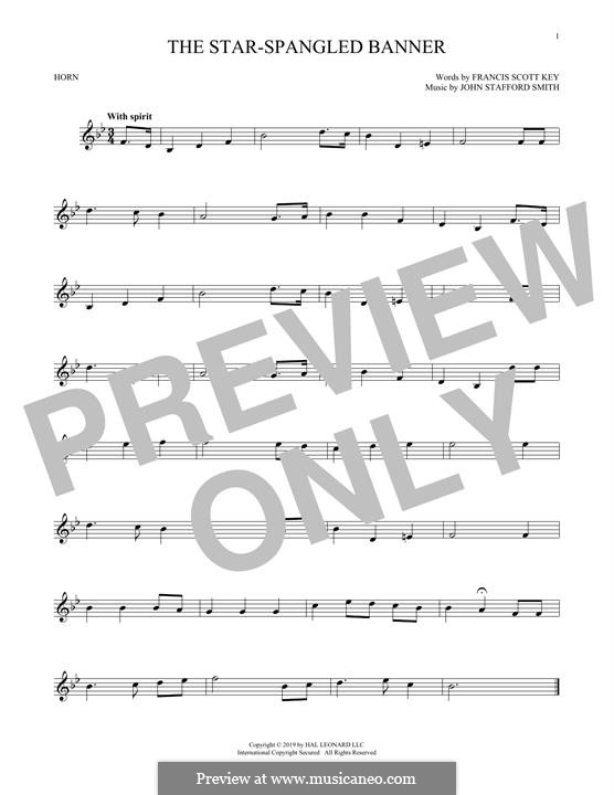 Instrumental version (one instrument): For horn by John Stafford Smith