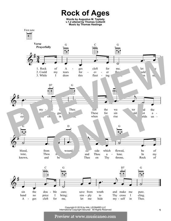 Rock of Ages: para ukulele by Thomas Hastings