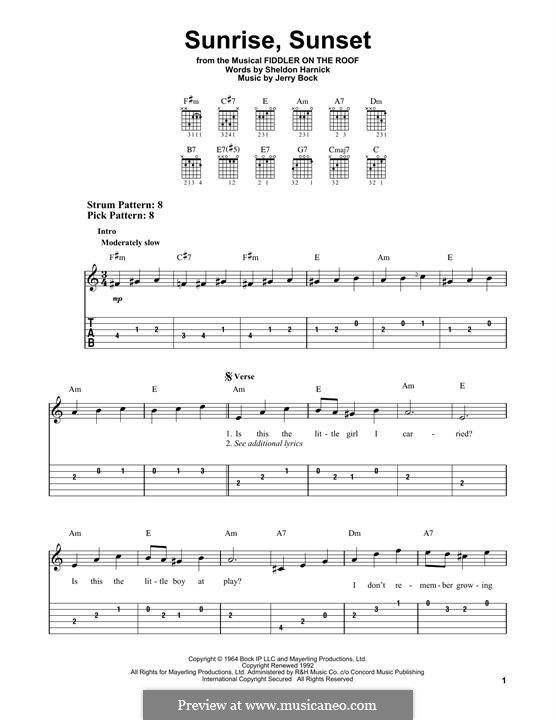 Sunrise, Sunset (from Fiddler on the Roof): Para Guitarra by Jerry Bock