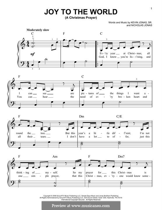 Joy to the World (A Christmas Prayer): Facil para o piano by Kevin Jonas Sr., Nicholas Jonas