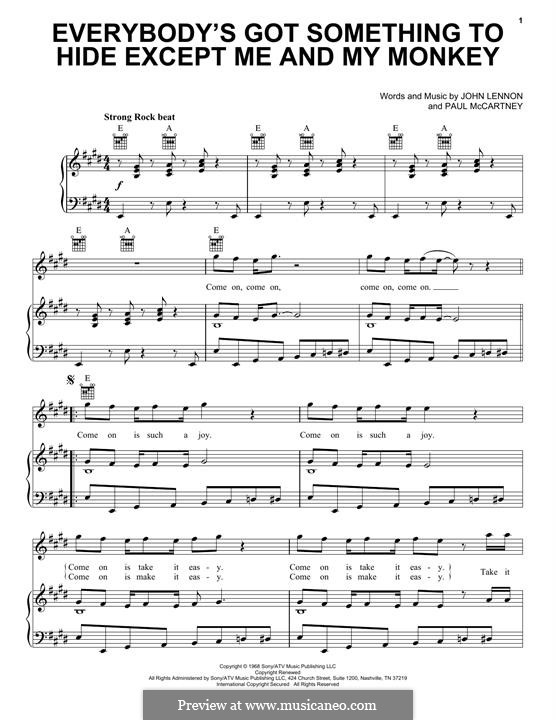 Everybody's Got Something to Hide Except Me and My Monkey (The Beatles): Para vocais e piano (ou Guitarra) by John Lennon, Paul McCartney