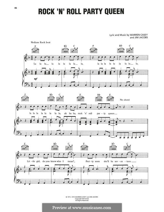 Rock 'N' Roll Party Queen: Para vocais e piano (ou Guitarra) by Jim Jacobs, Warren Casey