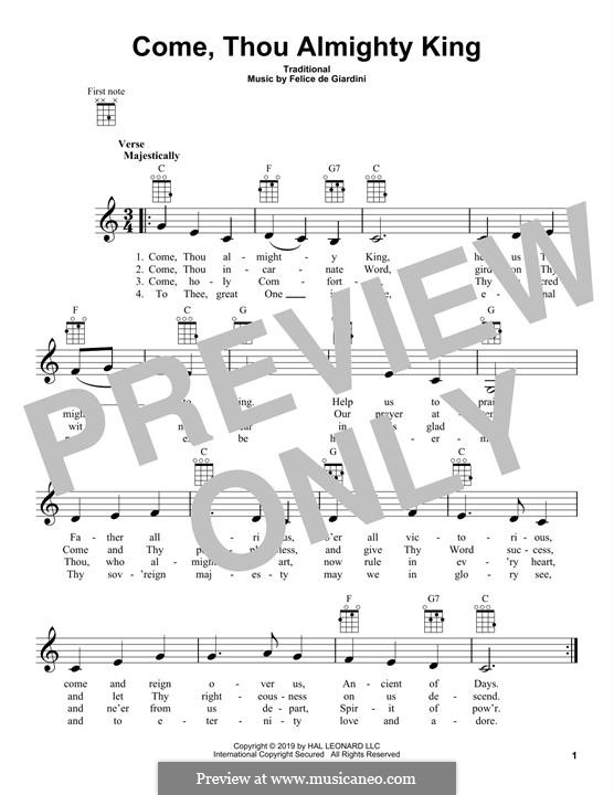 Come, Thou Almighty King: para ukulele by Felice Giardini