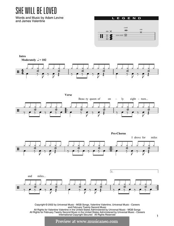 She Will Be Loved (Maroon 5): Drum set by Adam Levine, James Valentine
