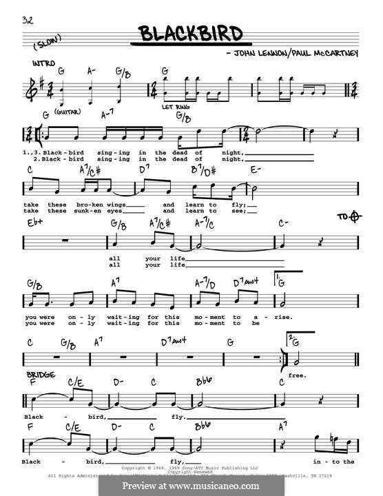 Blackbird (The Beatles): Melody line (jazz version) by John Lennon, Paul McCartney