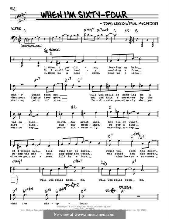 When I'm Sixty-Four (The Beatles): Melody line (jazz version) by John Lennon, Paul McCartney