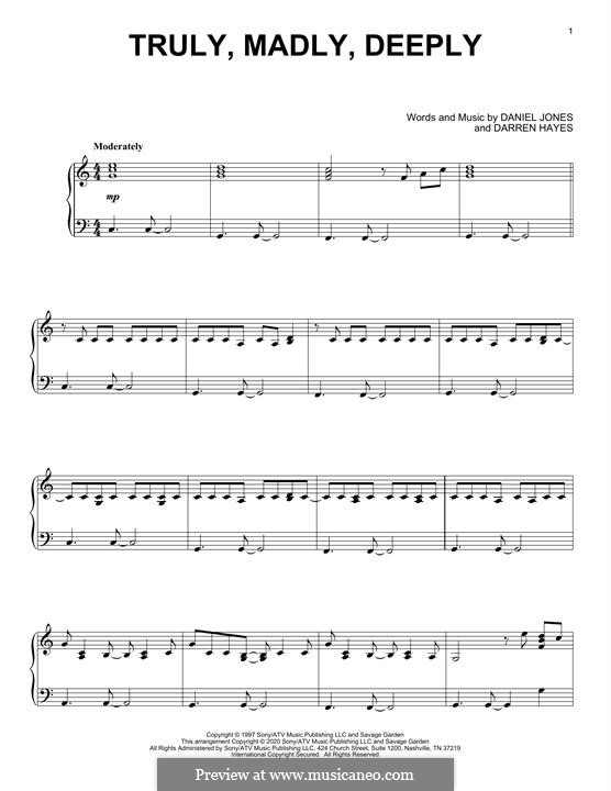 Truly, Madly, Deeply (Savage Garden): Facil para o piano by Danny Jones, Darren Hayes