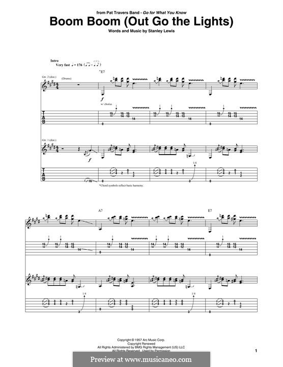Boom Boom (Out Go the Lights): Para Guitarra by Stanley Lewis