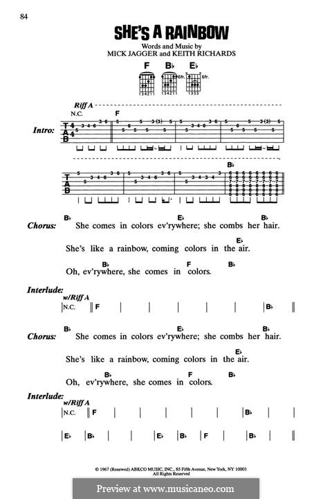 She's a Rainbow (The Rolling Stones): Lyrics and guitar chords by Keith Richards, Mick Jagger