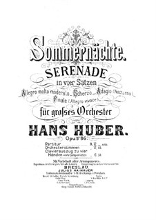 Summer Nights. Serenade for Orchestra, Op.86 No.1: Partitura completa by Hans Huber