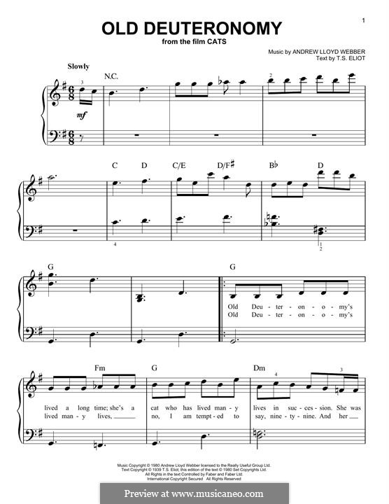 Old Deuteronomy (from Cats): Para Piano by Andrew Lloyd Webber