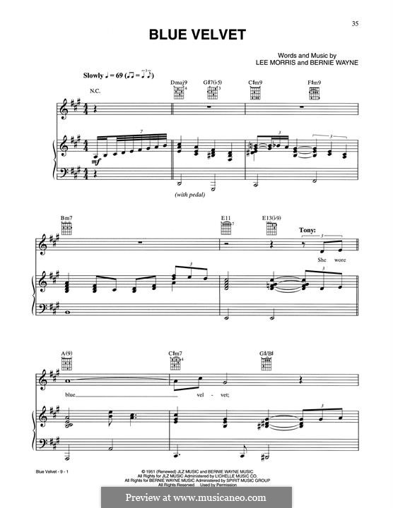 Blue Velvet: Para vocais e piano (ou Guitarra) by Bernie Wayne, Lee Morris
