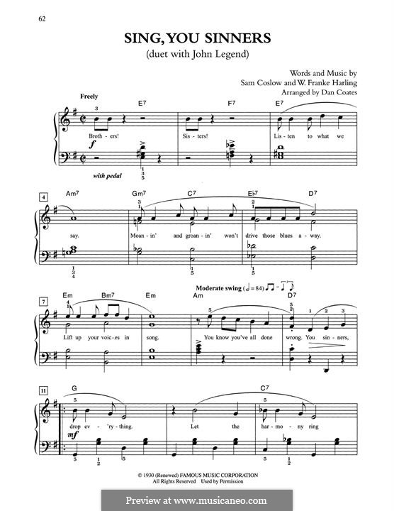 Sing, You Sinners: Facil para o piano by W. Franke Harling