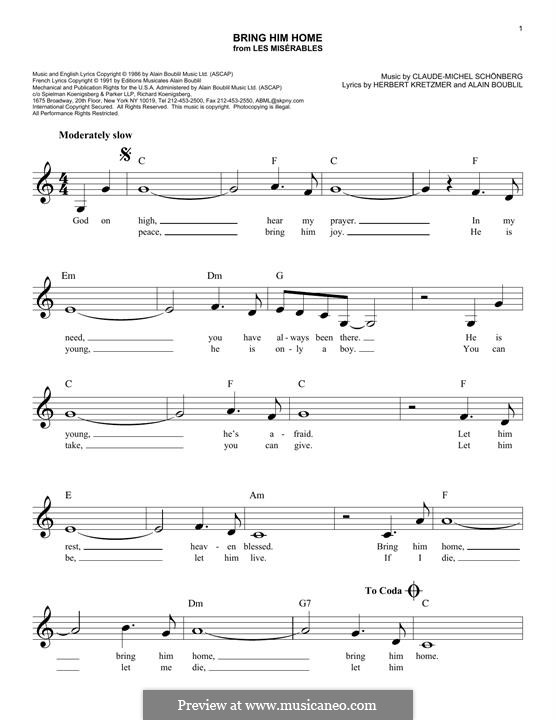Bring Him Home: para teclado by Claude-Michel Schönberg